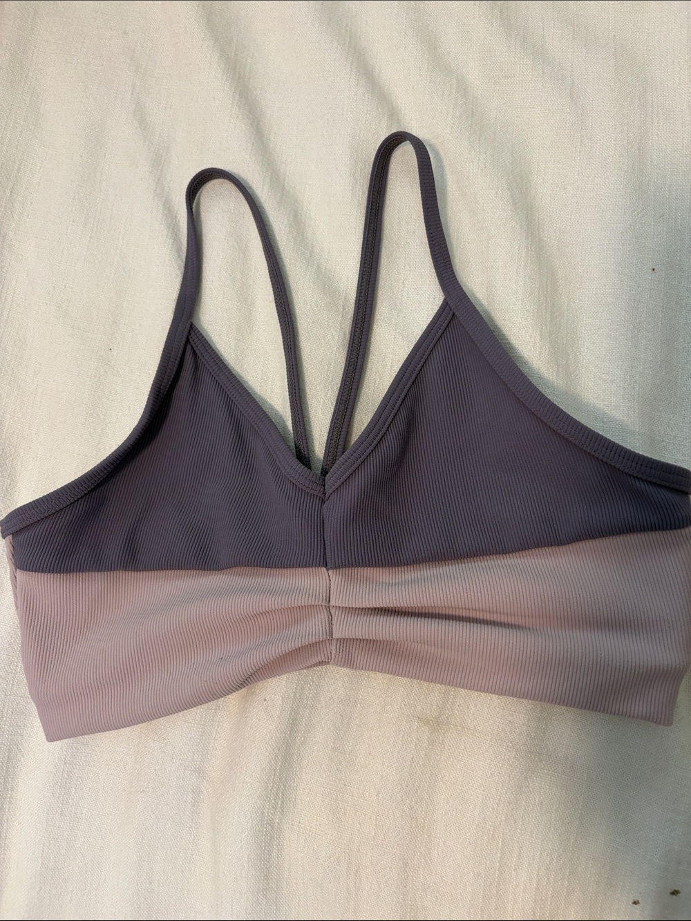 Color-Block Ribbed Bralette in Mauve and Dusty Pink